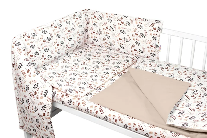 Baby Nellys Mantinel s povlečením, 3dílná sada Louka, béžová/hnědá